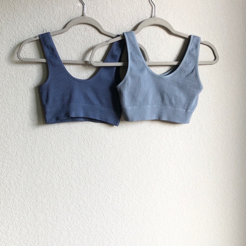 Aerie Ribbed Scoop Neck Sports Bra Bundle Blue Small